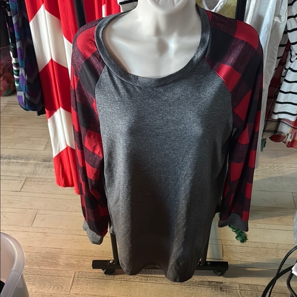 Chic Gray and Red Women's Top